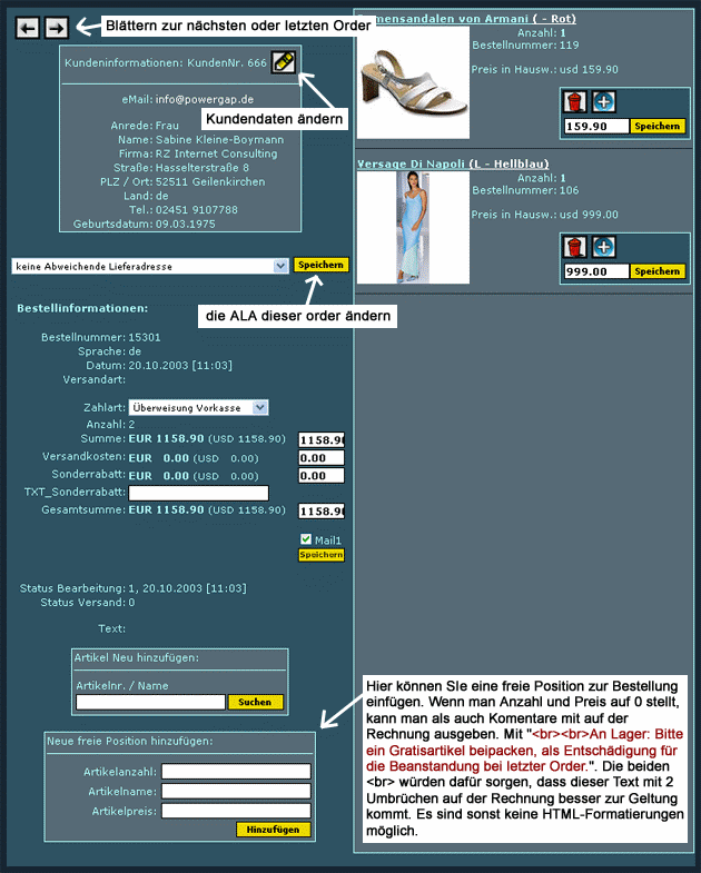 Neue Features in Bestelldetailanzeige, meine Ebay Auktionen im Shop