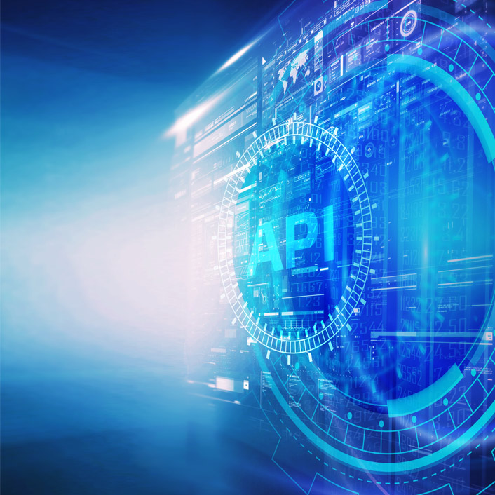 blaues Hologram mit XML-API Schriftzug